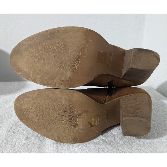 ALDO Womens Olenalla Sz 9 Suede Side Zip Heeled Ankle Bootie Cognac Tan Brown - Picture 7 of 9